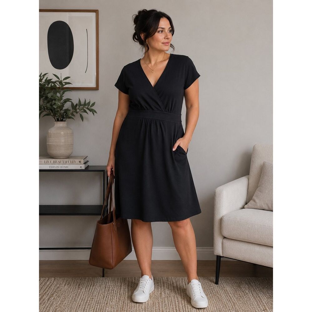 Boden Casual Chic A-Line Dress Womens 12 Black Knee-Length Cozy Knit Everyday